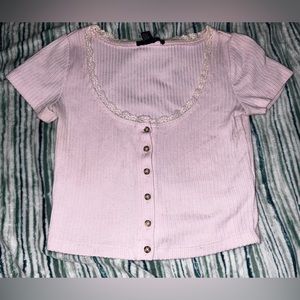 Baby pink ribbed button down crop top